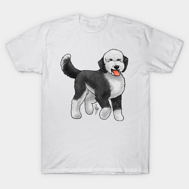 Dog - Sheepadoodle - Black and White T-Shirt by Jen's Dogs Custom Gifts and Designs